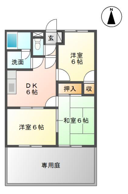 サンコート立岩B(3DK/1階)の間取り写真