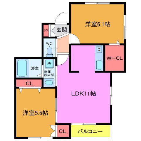 フェルゼ西船(2LDK/1階)の間取り写真