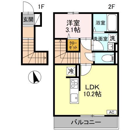 トリシアルミエール(1LDK/2階)の間取り写真