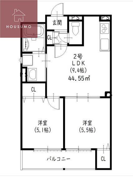 クリエオーレ津の辺町I(2LDK/3階)の間取り写真