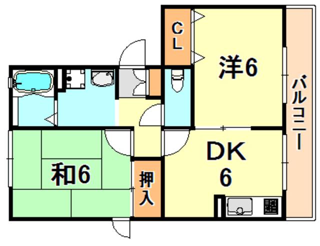 ハイカムール松本(2DK/2階)の間取り写真
