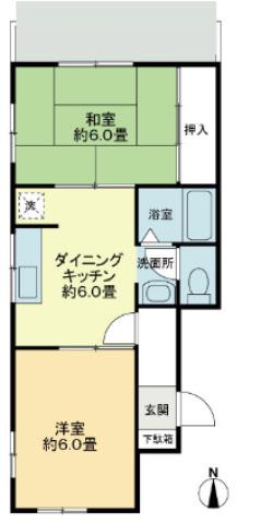 シャンボール福岡(2DK/1階)の間取り写真