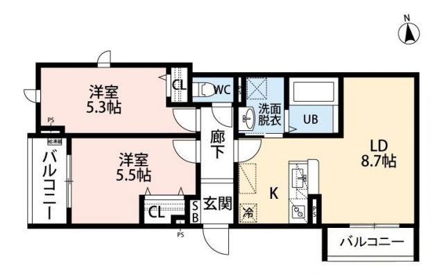STELLA VITA石津(2LDK/1階)の間取り写真