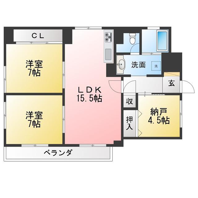 船橋グリーンハイツ(3LDK/7階)の間取り写真