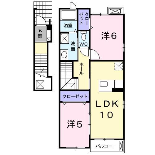 CALME MAISON K(2LDK/2階)の間取り写真