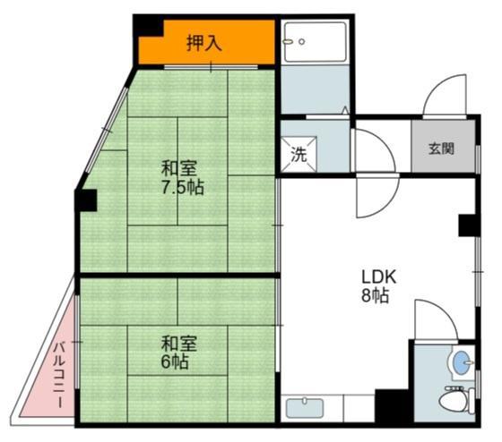 衛藤ハイツ(2LDK/2階)の間取り写真