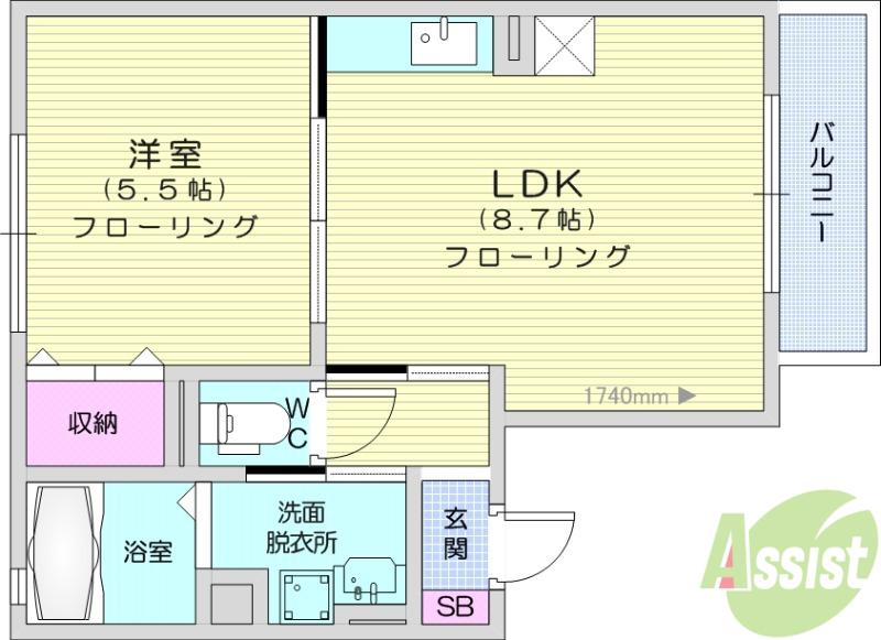 レトアA棟(1LDK/2階)の間取り写真