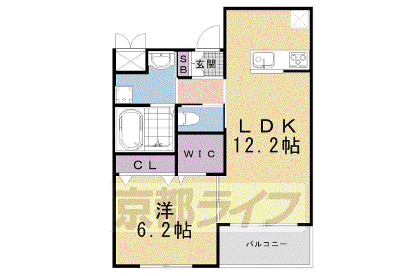 ロータス京都西大路(1LDK/1階)の間取り写真