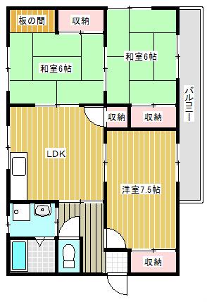 レジデンス山陽(3DK/2階)の間取り写真