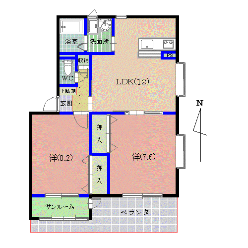ペン・シャトー吉川(2LDK/1階)の間取り写真