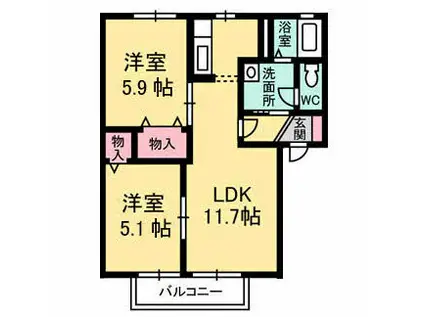 ディアス昭和II(2LDK/1階)の間取り写真