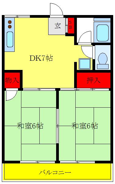 カーサヤマト(2DK/2階)の間取り写真