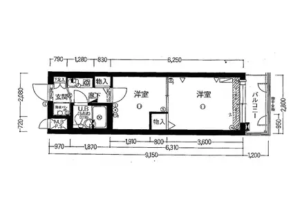 ライオンズマンション鴨川北(2K/3階)の間取り写真