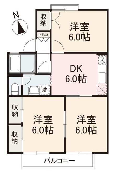 セジュール円座A・B(3DK/2階)の間取り写真