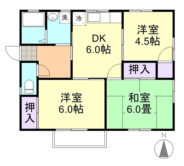 コーポ岡野A棟(3DK/2階)の間取り写真