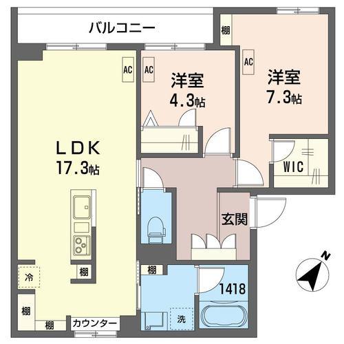 オークレア池之端(2LDK/2階)の間取り写真