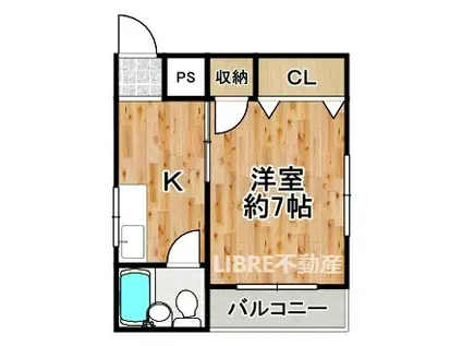 ヤスバハイツII(1K/3階)の間取り写真