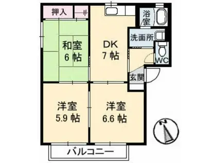 バリュージュヤシマ C(3DK/2階)の間取り写真