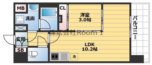 セイワパレス天王寺真田山(1LDK/3階)の間取り写真