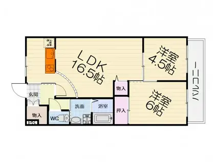 コーポ山内(2LDK/2階)の間取り写真