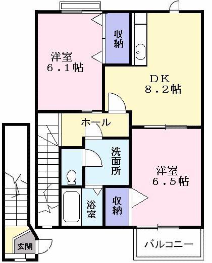 コスモハイツA(2DK/2階)の間取り写真