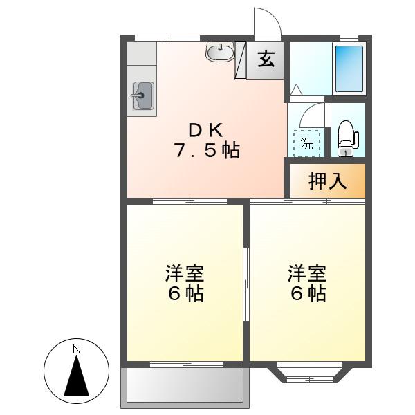 アンジェリーク福島(2DK/2階)の間取り写真