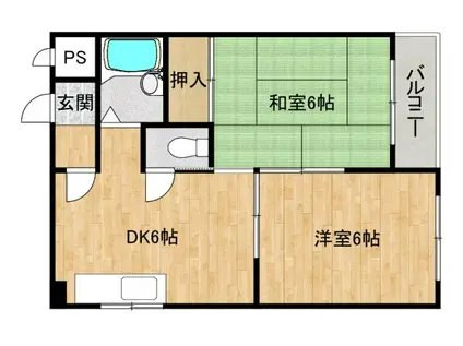 湯里ハイツB棟(2DK/5階)の間取り写真