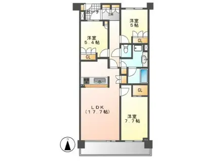 プライムメゾン富士見台(3LDK/3階)の間取り写真