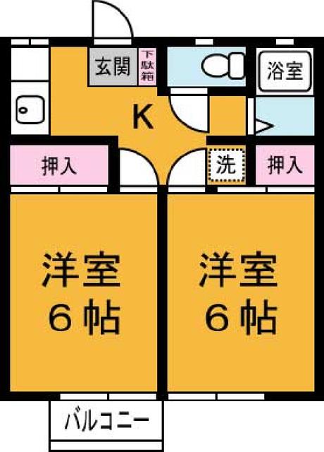 松岡ハイツ(2K/2階)の間取り写真