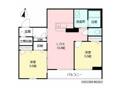 グランメゾン B棟(2LDK/3階)の間取り写真