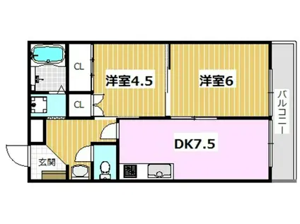 ハイツタンモト(2DK/3階)の間取り写真
