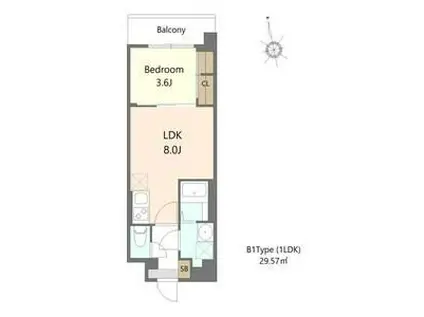 A0LIVIS緑橋(1LDK/4階)の間取り写真