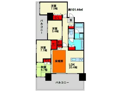 アーティックス小倉グランゲート(4LDK/5階)の間取り写真