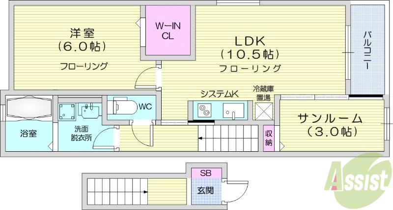 リヴェールⅢ(1LDK/2階)の間取り写真