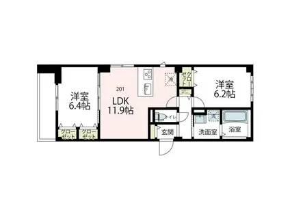 ニューグランデュールII(2LDK/2階)の間取り写真