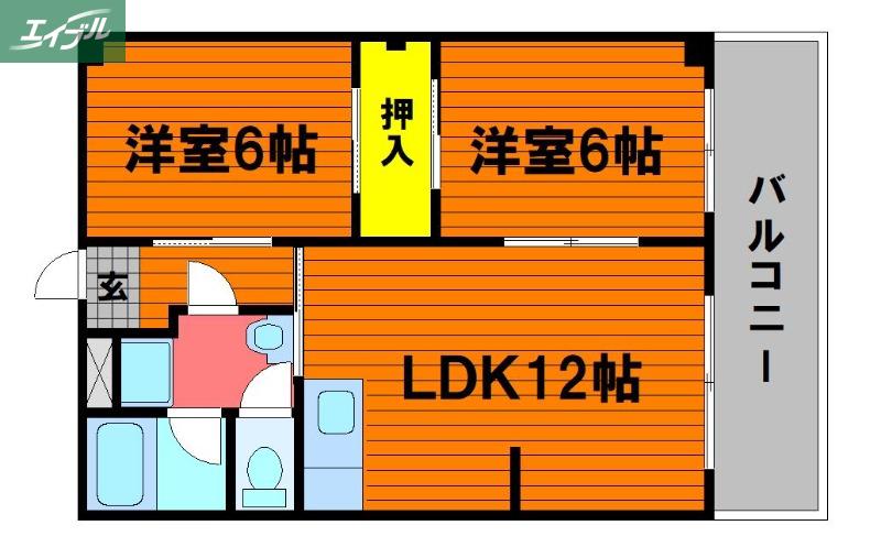 虫明第ニマンション(2LDK/2階)の間取り写真