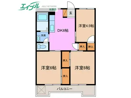 ジュピターマンション大津II(3DK/3階)の間取り写真