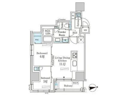 パークアクシス神田レジデンス(2LDK/4階)の間取り写真