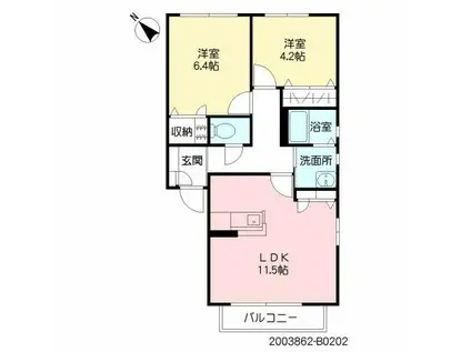 フェリーチェ学研台II B棟(2LDK/2階)の間取り写真