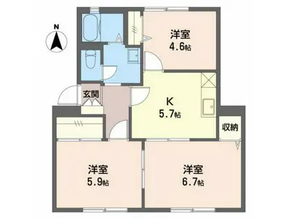 プリメーロ八王子(3DK/1階)の間取り写真