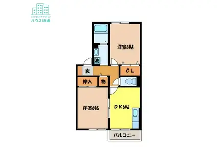 サンライズヒル福田D棟(2DK/1階)の間取り写真