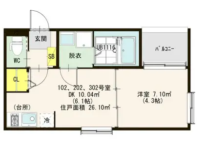 THE APARTMENT 66(1DK/3階)の間取り写真