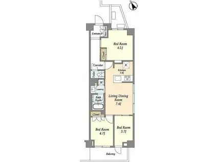グランカーサ溝の口(3LDK/5階)の間取り写真