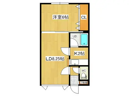 リバーサイドハウス(1LDK/2階)の間取り写真