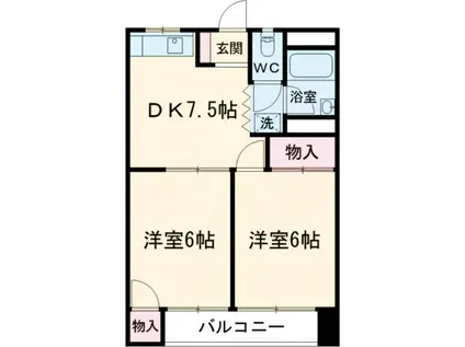 アベニューハイツ石川(2DK/4階)の間取り写真