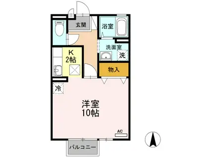 シャンポール岩田B棟 大和(1K/1階)の間取り写真