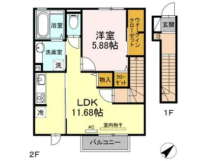 カーサ・フェリスIII(1LDK/2階)の間取り写真