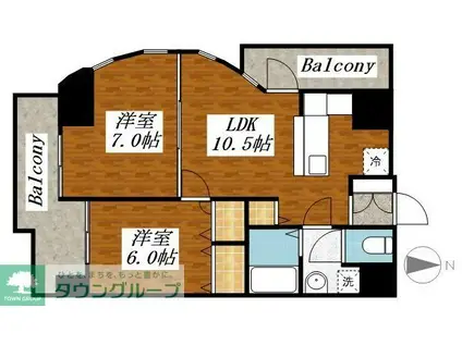 ディーセント天神南(2LDK/7階)の間取り写真