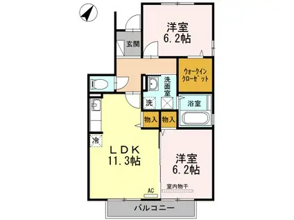 カーザ ナチュラーレ B棟(2LDK/2階)の間取り写真