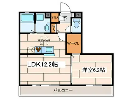 リシェス ドエル 溝の口(1LDK/1階)の間取り写真